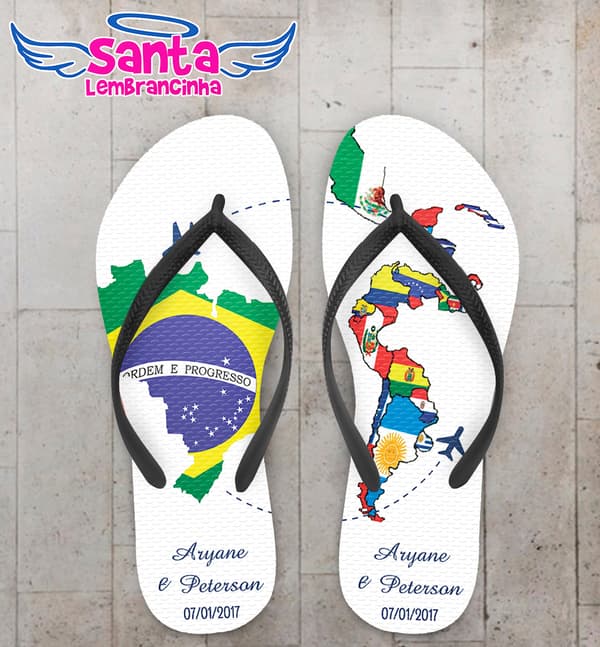 Chinelo Personalizado Casamento Brasil e América do Sul COD 6694