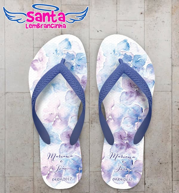 Chinelo Personalizado Casamento Floral e Aquarela COD 6746
