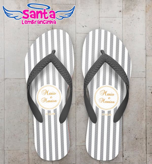 Chinelo Personalizado Casamento Listrado com Monograma COD 6729