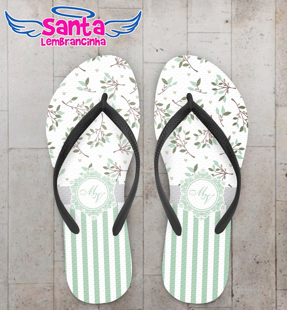 Chinelo Personalizado Casamento Listrado com Folhas COD 6731