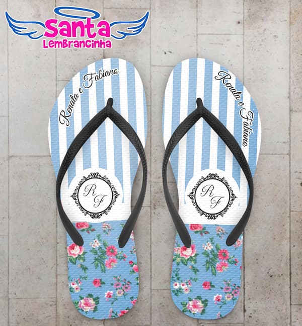 Chinelo Personalizado Casamento Monograma e Floral COD 6720