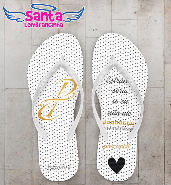 Chinelo Personalizado Casamento Poa com Detalhes em Dourado COD 6724