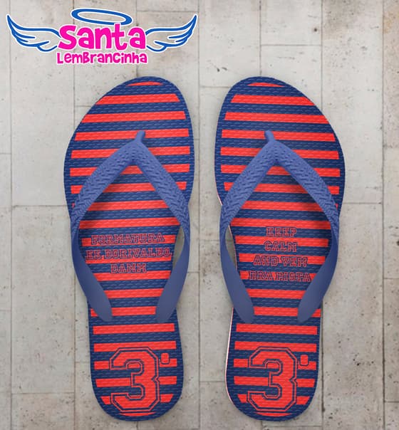 Chinelo Personalizado Formatura Terceirão Listrado Azul e Vermelho COD 6768