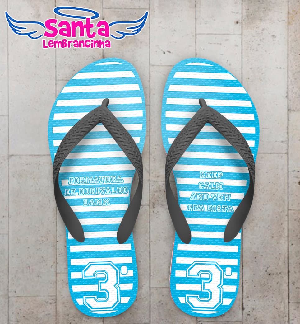 Chinelo Personalizado Formatura Terceirão Listrado Azul COD 6769