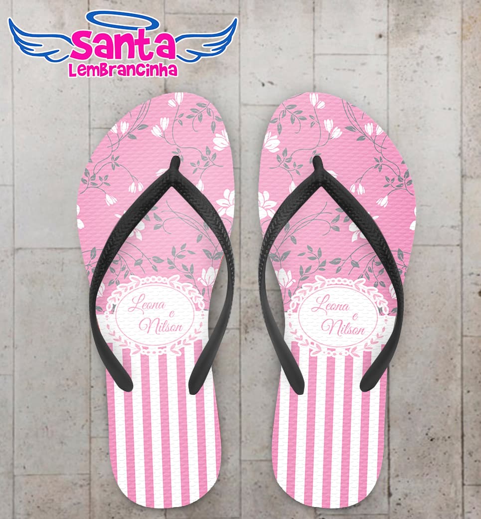 Chinelo Personalizado Casamento Floral Rosa COD 6726