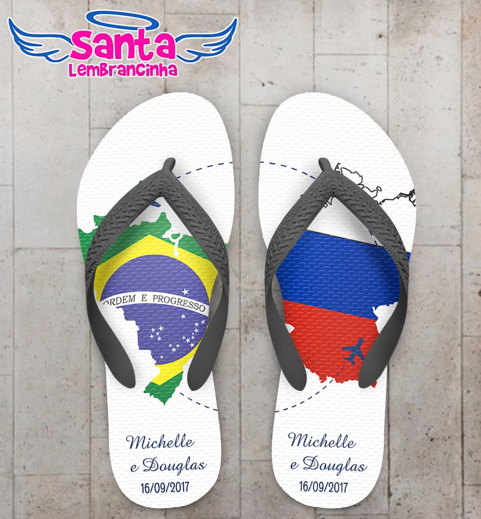 Chinelo Personalizado Casamento Brasil e Rússia COD 6641