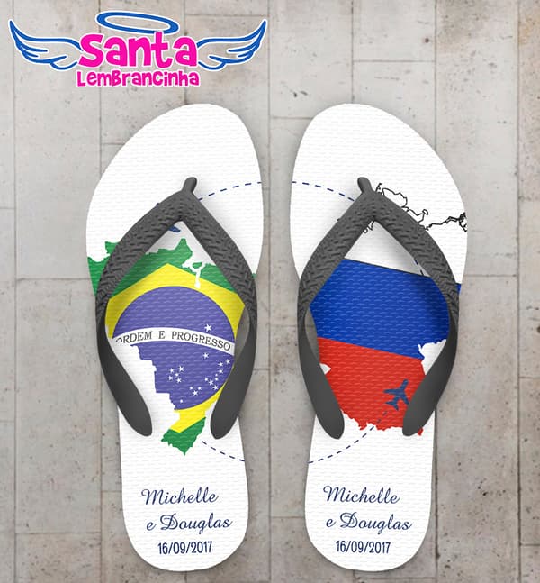 Chinelo Personalizado Casamento Brasil e Rússia COD 6641