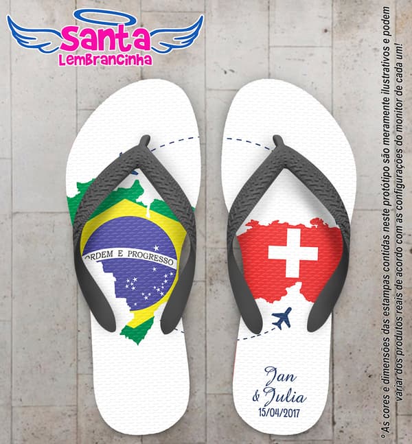 Chinelo Personalizado Casamento Brasil e Suíça COD 6642