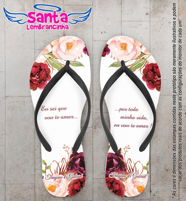 Chinelo Personalizado Casamento com Flores COD 6644