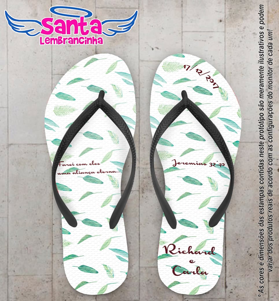 Chinelo Personalizado Casamento com Folhas COD 6652