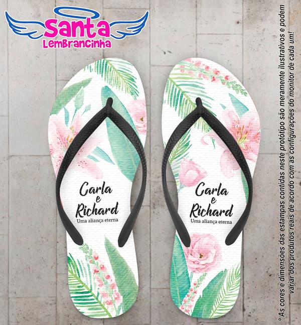 Chinelo Personalizado Casamento com Folhagem COD 6653