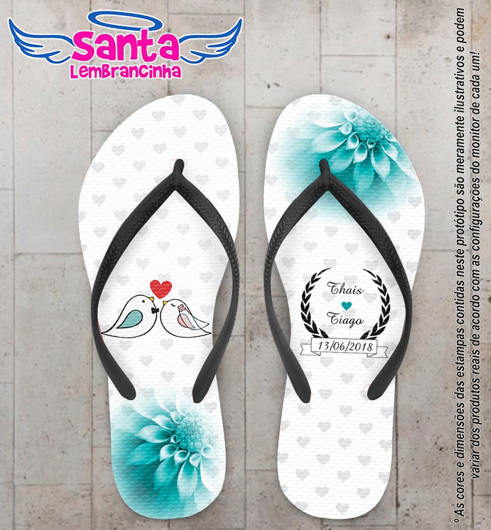 Chinelo Personalizado Casamento Pássaro com Floral COD 6620