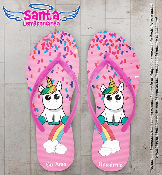 Chinelo Personalizado Infantil com Unicórnio e Arco Íris COD 6551