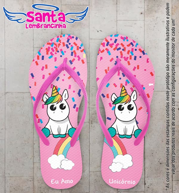 Chinelo Personalizado Infantil com Unicórnio e Arco Íris COD 6551