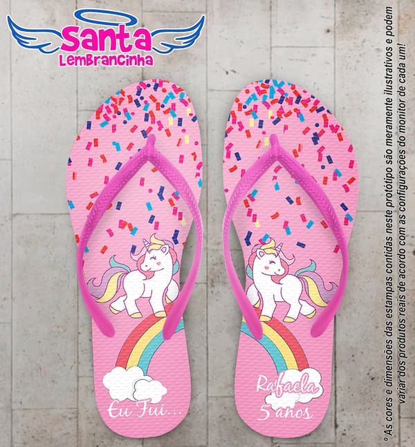 Chinelo Personalizado Infantil Unicórnio com Arco Íris COD 6543