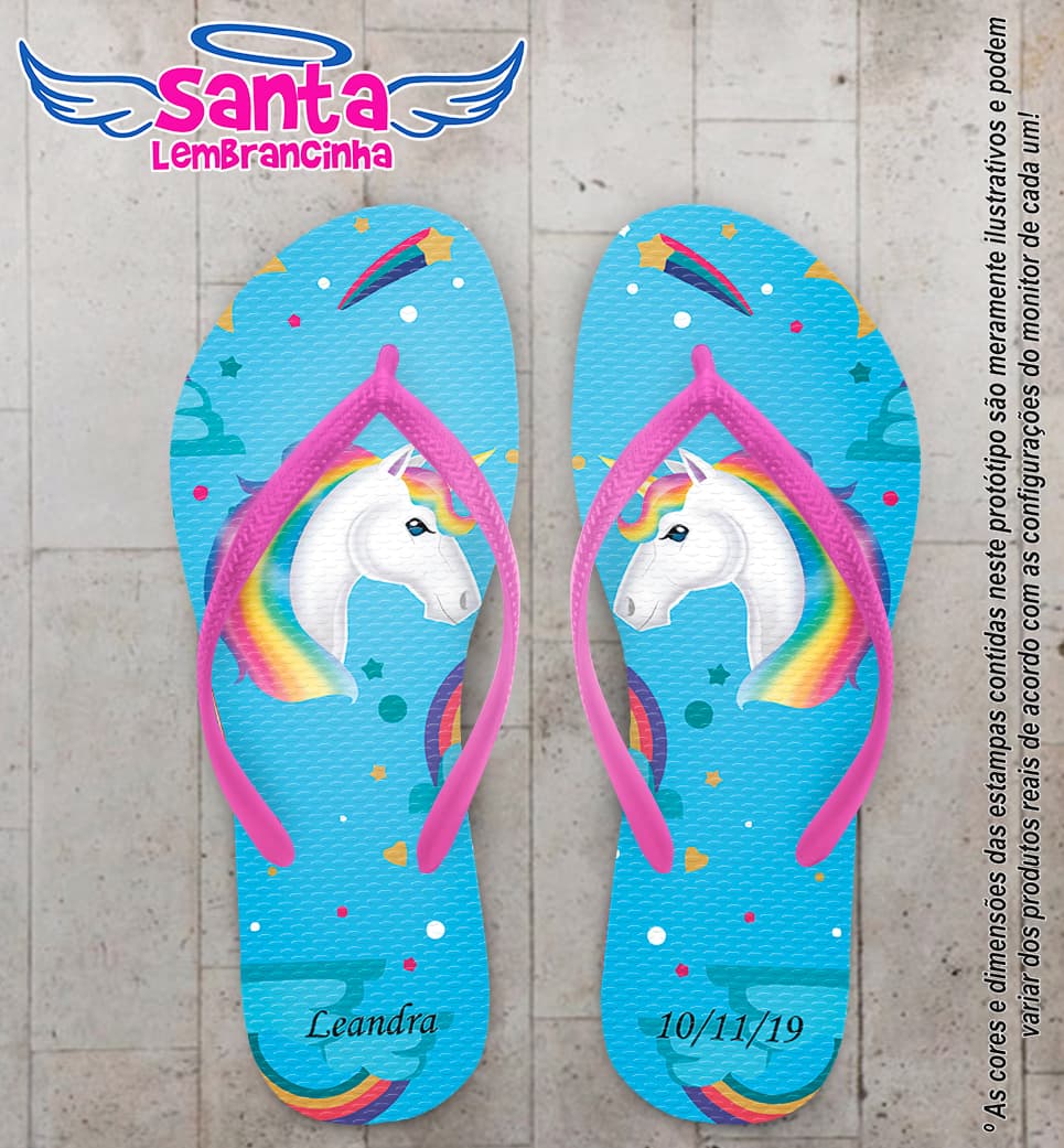 Chinelo Personalizado Infantil Unicórnio com Fundo Azul COD 6544