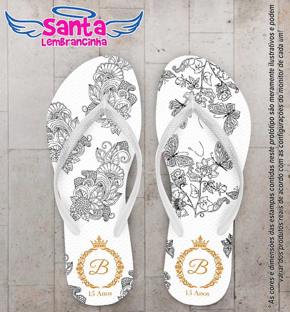 Chinelo Personalizado 15 Anos com Flores COD 6501