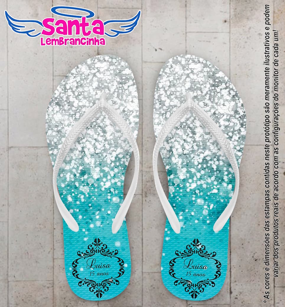 Chinelo Personalizado 15 Anos Azul com Brilho COD 6503