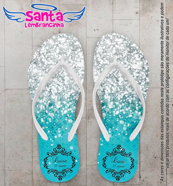 Chinelo Personalizado 15 Anos Azul com Brilho COD 6503