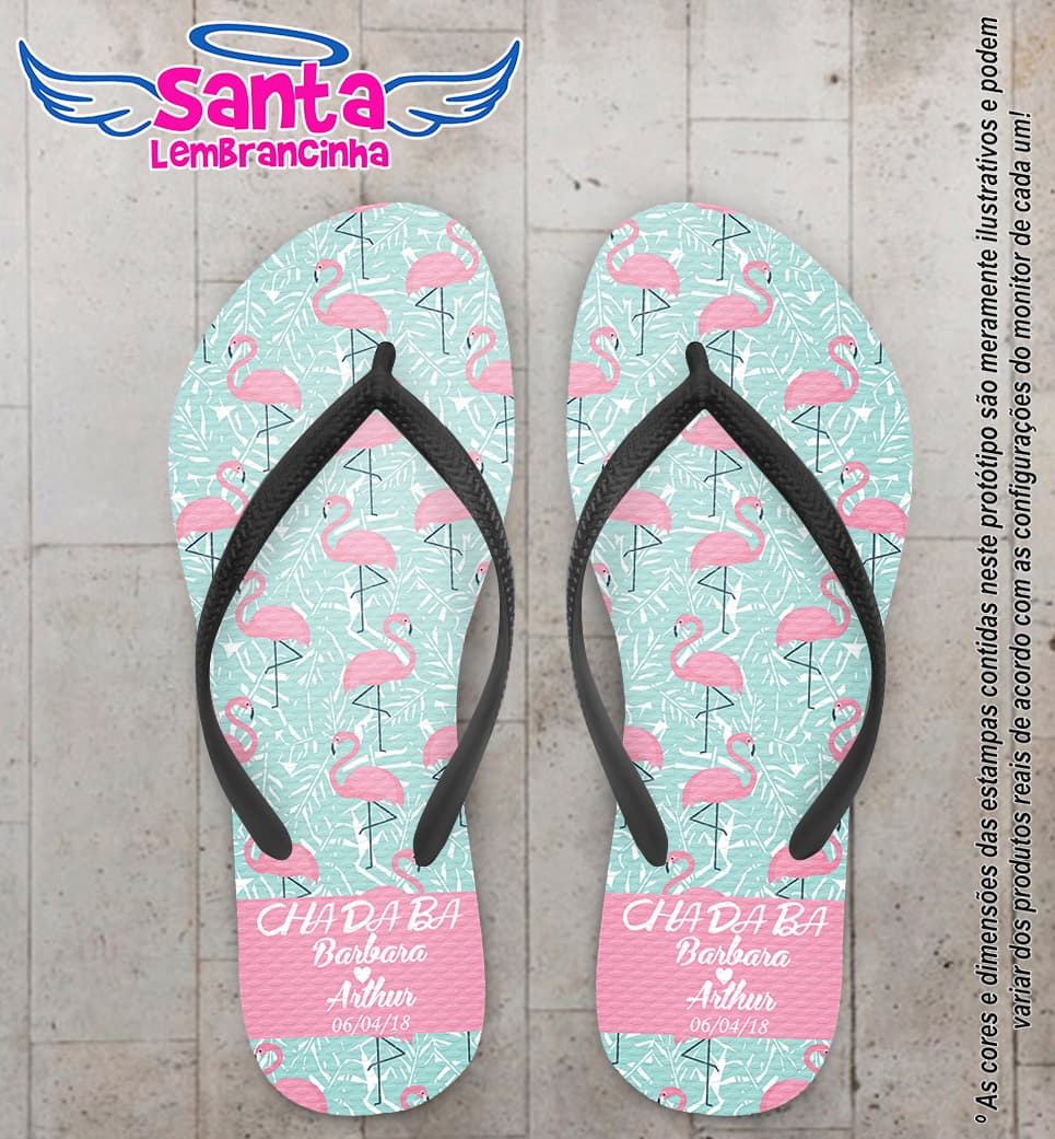 Chinelo Personalizado Casamento Flamingos COD 6601