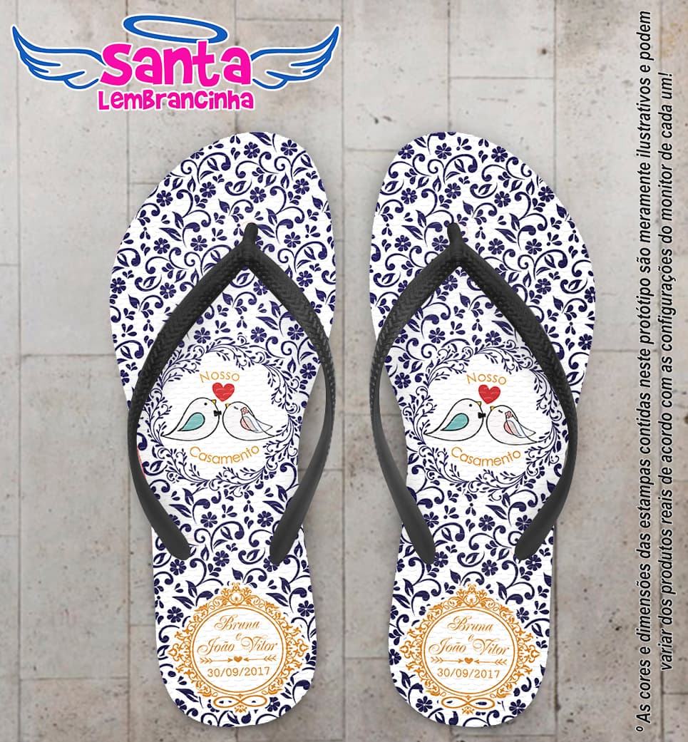 Chinelo Personalizado Casamento Arabesco com Pássaros COD 6604