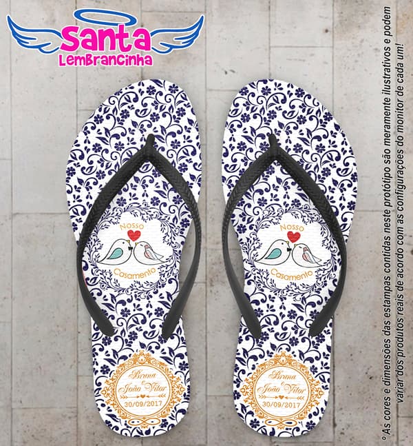 Chinelo Personalizado Casamento Arabesco com Pássaros COD 6604