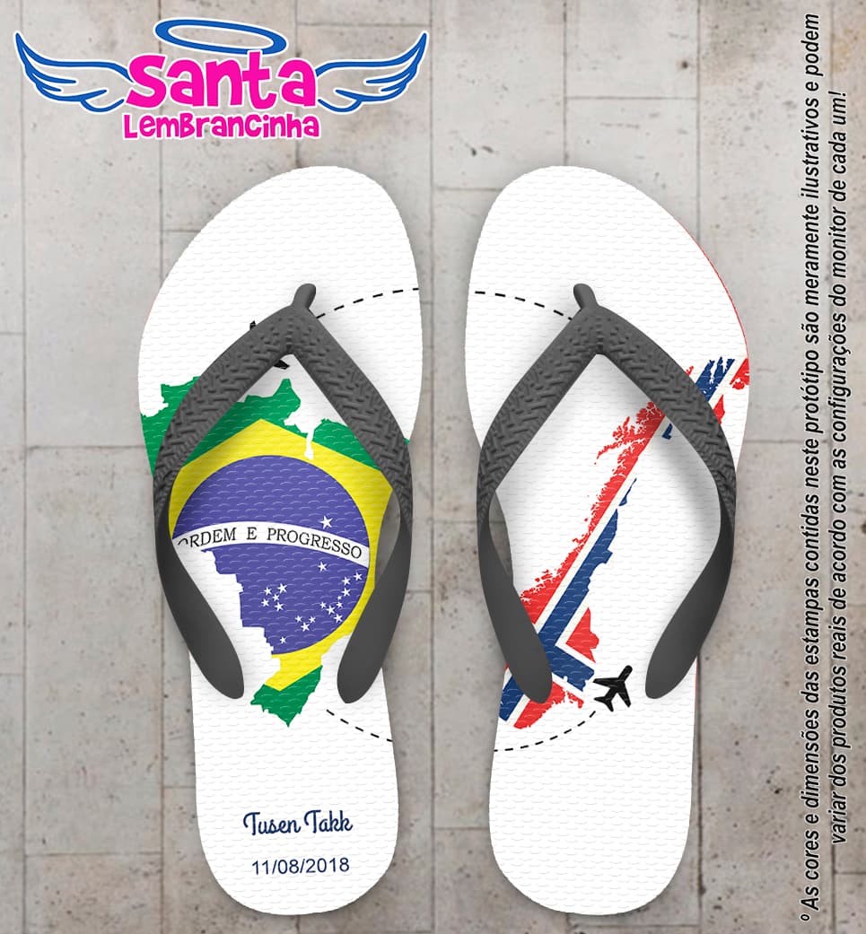 Chinelo Personalizado Casamento Brasil e Noruega COD 6639
