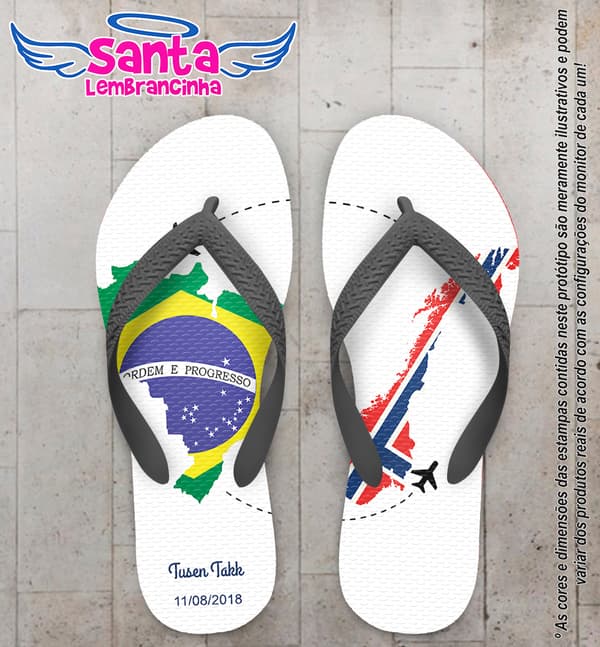 Chinelo Personalizado Casamento Brasil e Noruega COD 6639