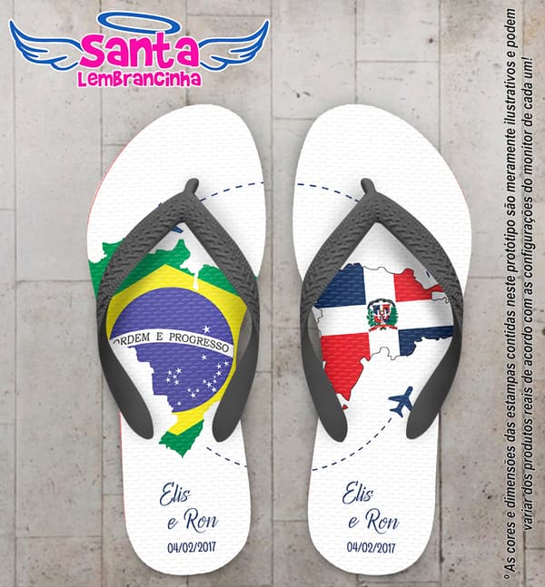 Chinelo Personalizado Casamento Brasil e República Dominicana COD 6640