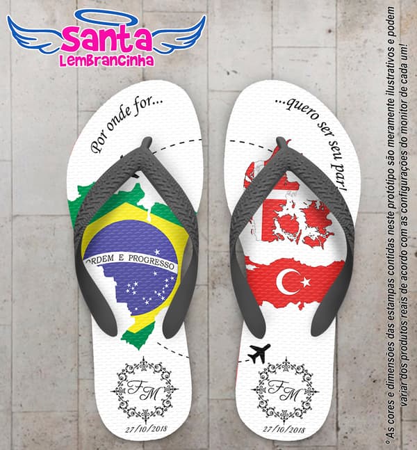 Chinelo Personalizado Casamento Brasil e Turquia COD 6643