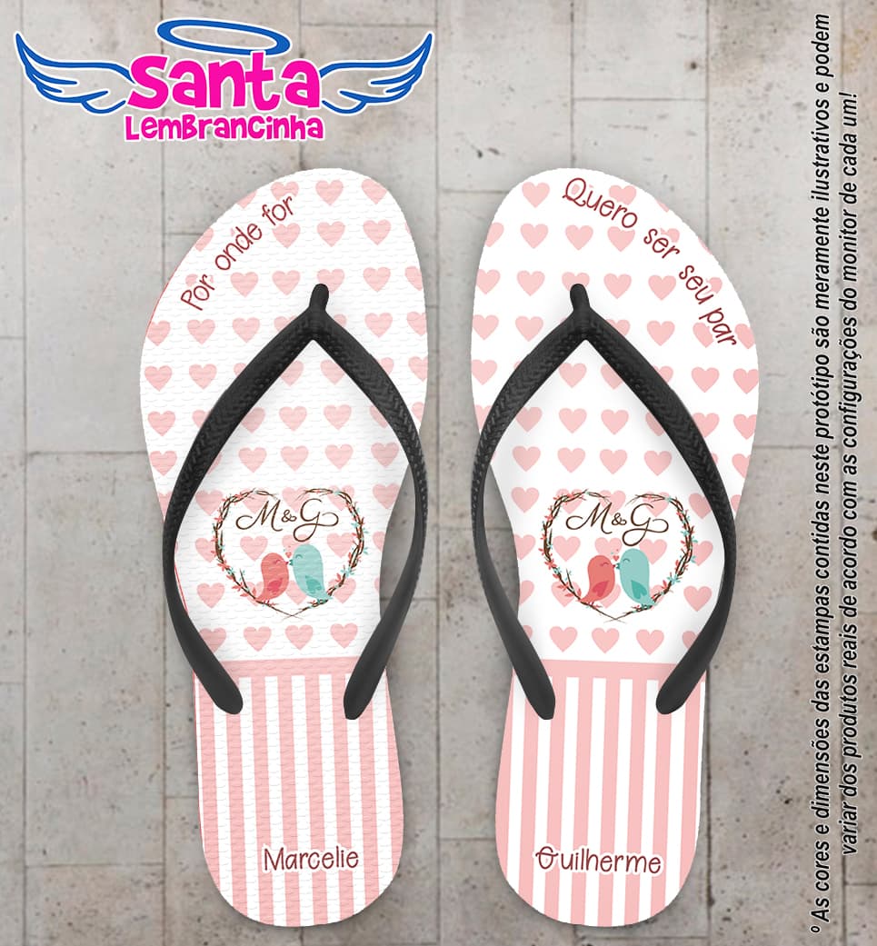 Chinelo Personalizado Casamento com Corações COD 6619