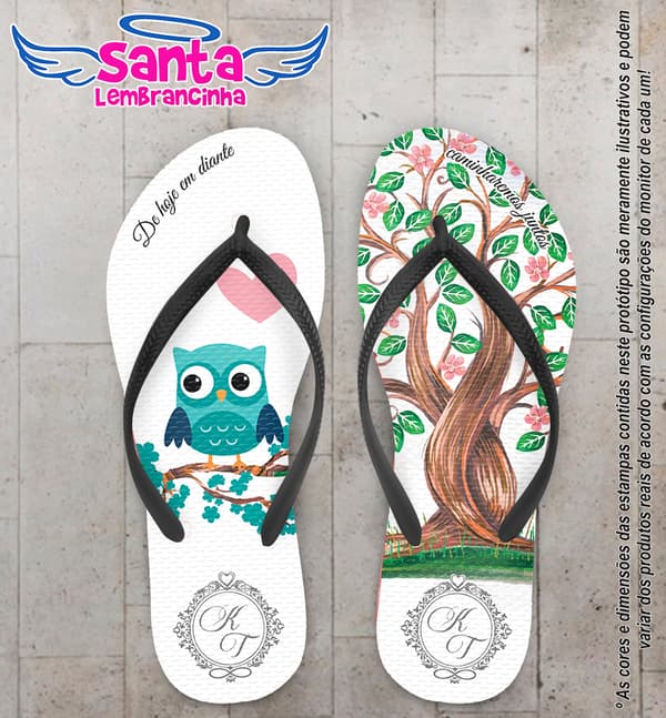 Chinelo Personalizado Casamento com Coruja e Árvore COD 6598