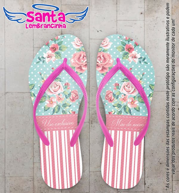 Chinelo Personalizado Casamento Floral e Listrado COD 6524