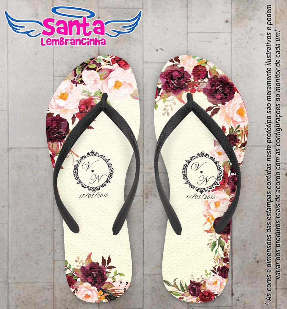 Chinelo Personalizado Casamento com Flores COD 6648