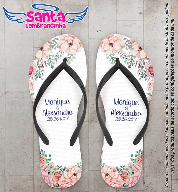 Chinelo Personalizado Casamento com Flores COD 6647