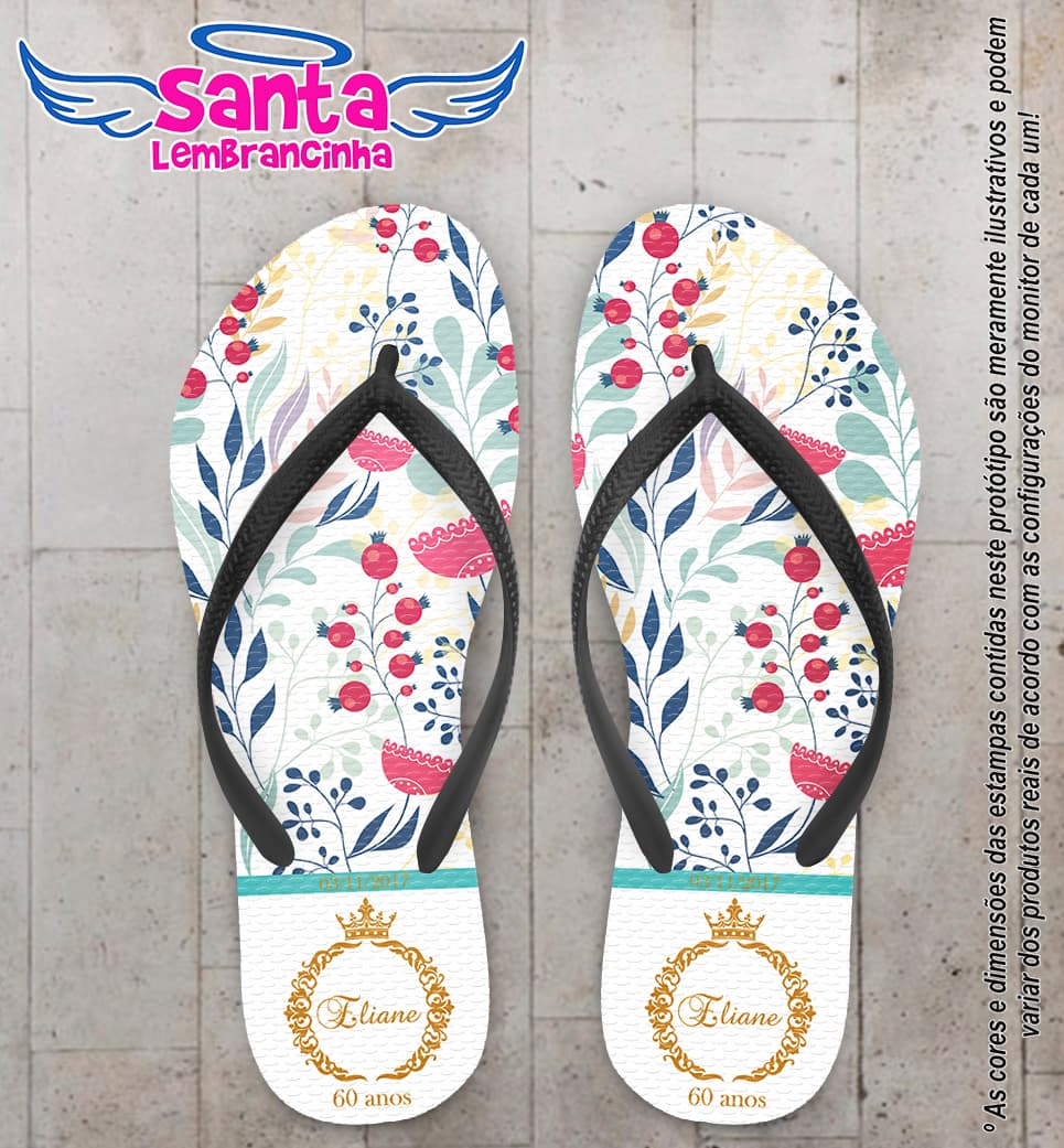Chinelo Personalizado Casamento Flores e Monograma COD 6603