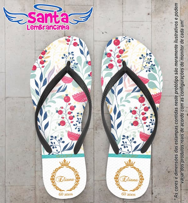 Chinelo Personalizado Casamento Flores e Monograma COD 6603