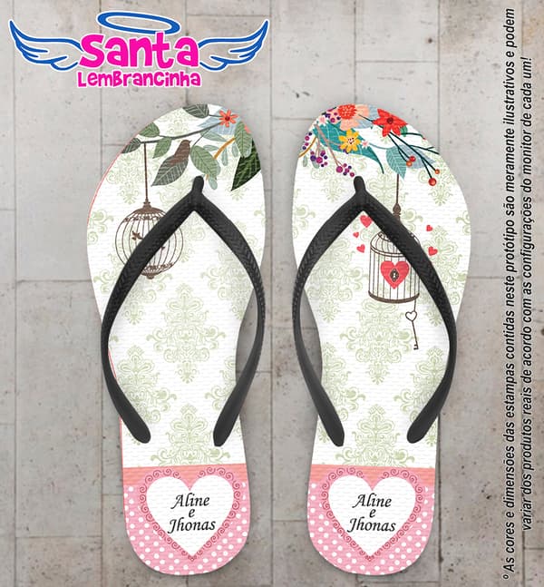 Chinelo Personalizado Casamento Folhas e Arabesco COD 6607