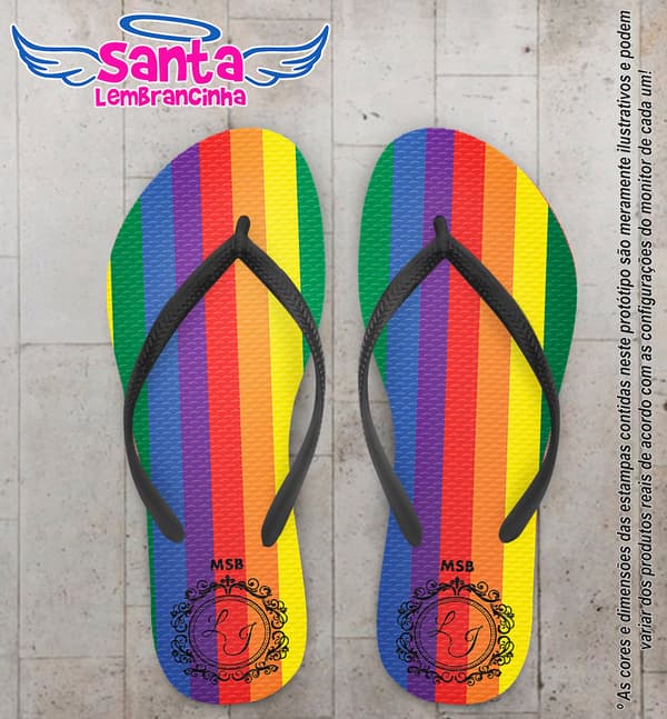Chinelo Personalizado Casamento com Listras Coloridas COD 6654