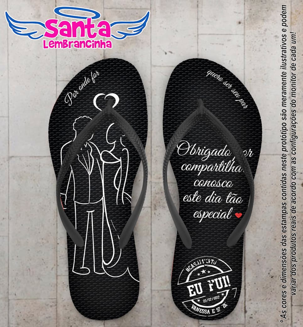 Chinelo Personalizado Casamento Noivinhos e Carimbo COD 6608