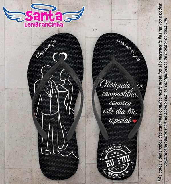 Chinelo Personalizado Casamento Noivinhos e Carimbo COD 6608