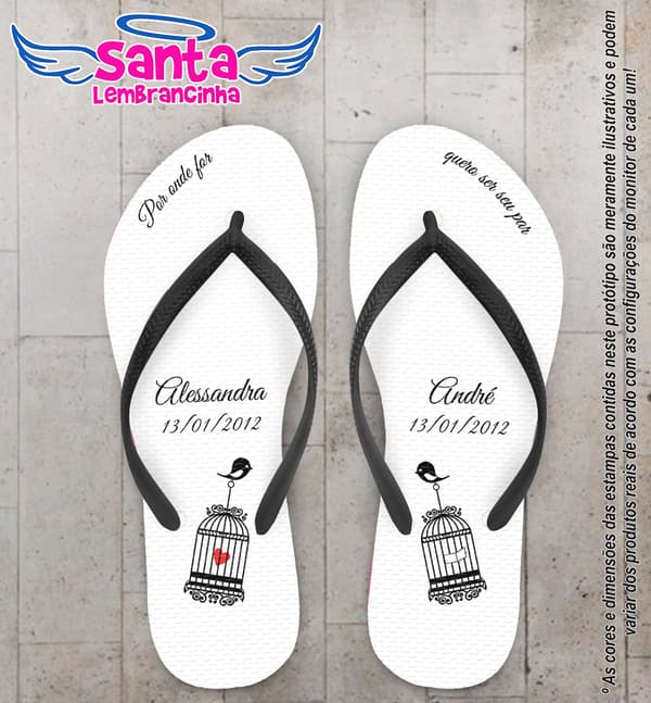 Chinelo Personalizado Casamento Passarinho COD 6612