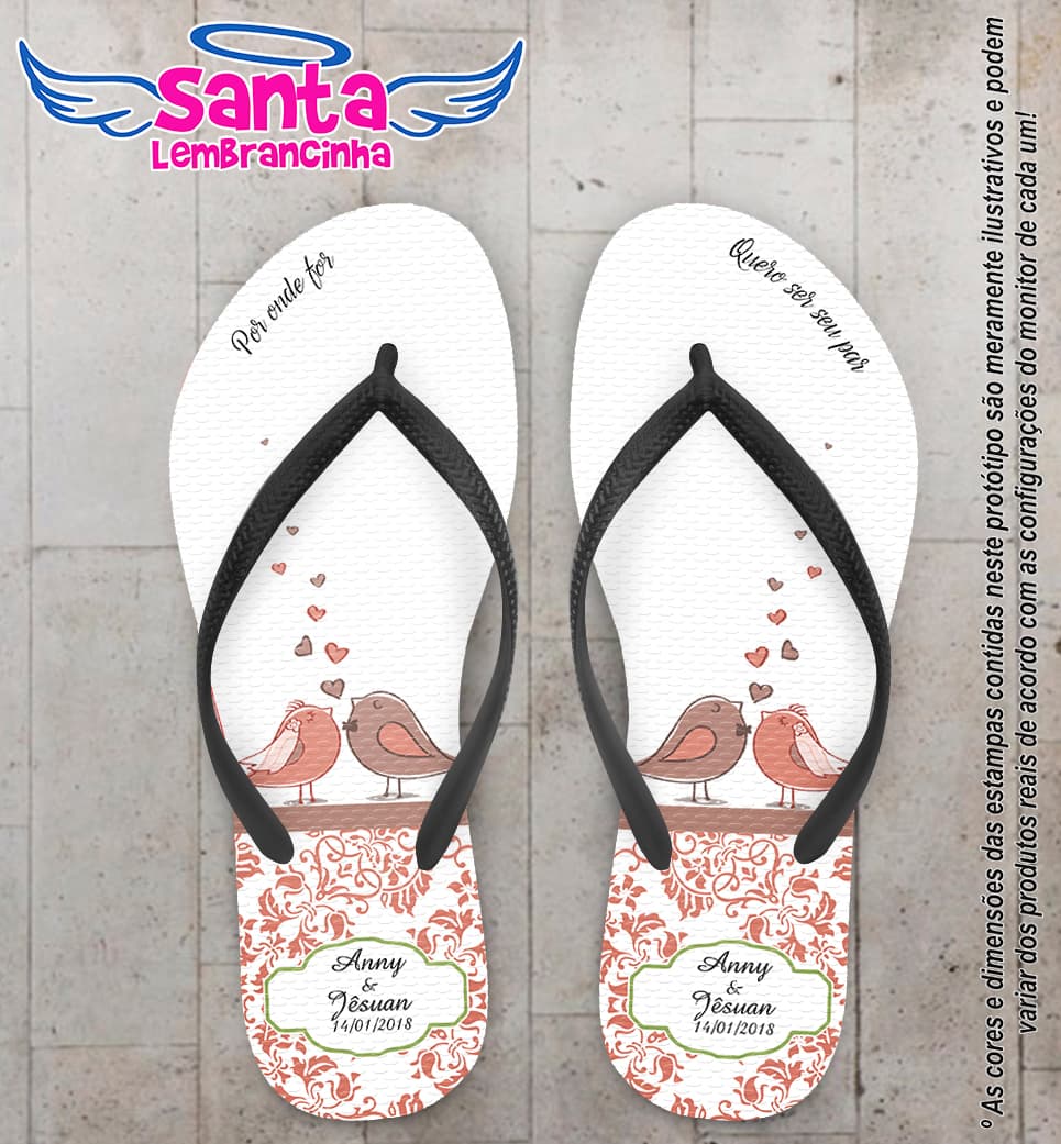 Chinelo Personalizado Casamento Pássaros com Arabescos COD 6534