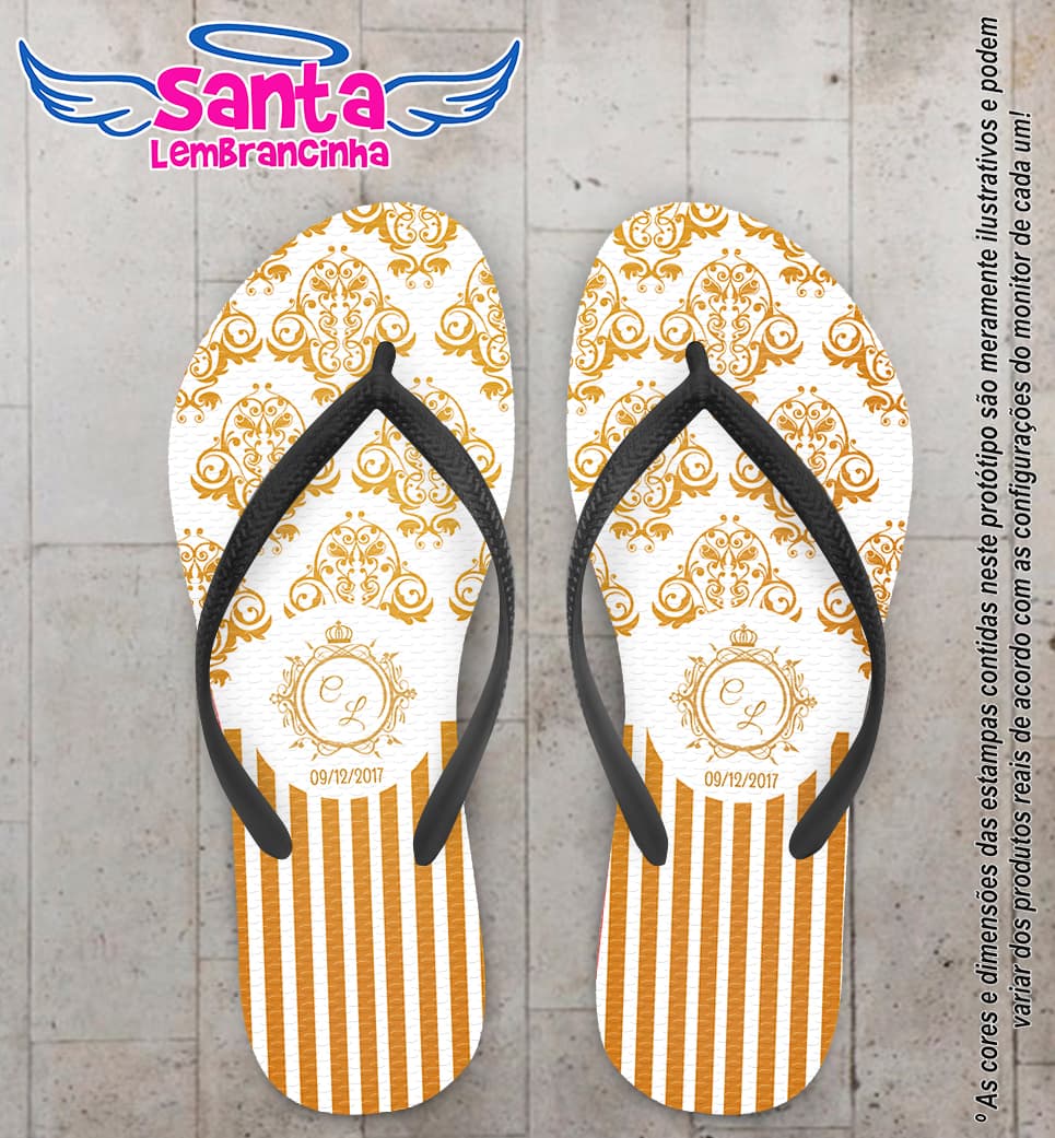Chinelo Personalizado Casamento Listrado com Arabesco COD 6655