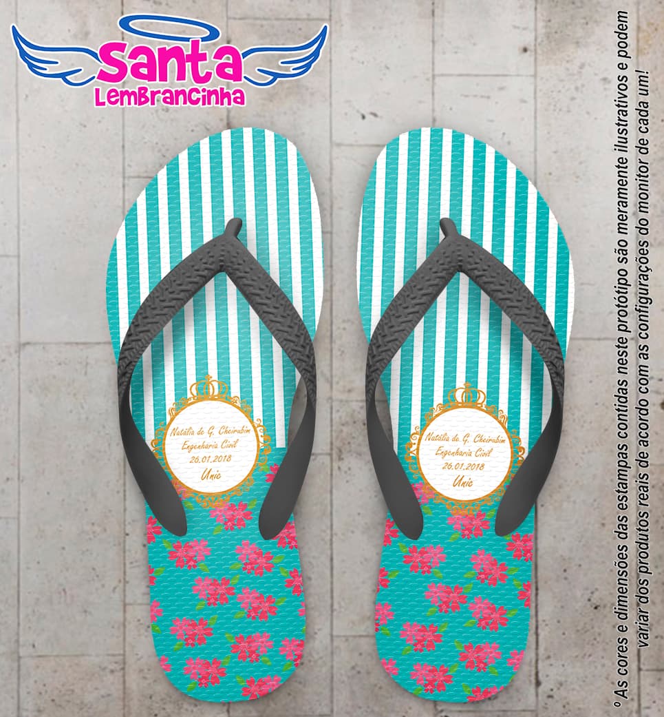 Chinelo Personalizado Casamento Floral com Listras COD 6645