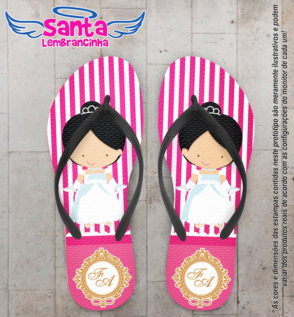 Chinelo Personalizado Casamento Listrado com Noivinha COD 6599