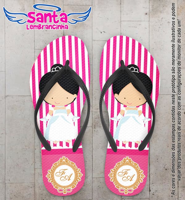 Chinelo Personalizado Casamento Listrado com Noivinha COD 6599