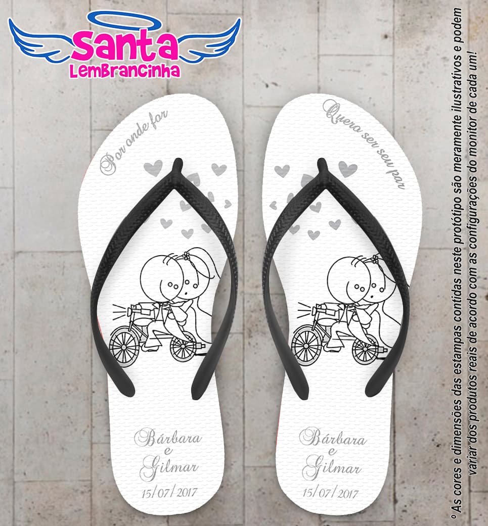 Chinelo Personalizado Casamento Noivinhos de Bicicleta COD 6609