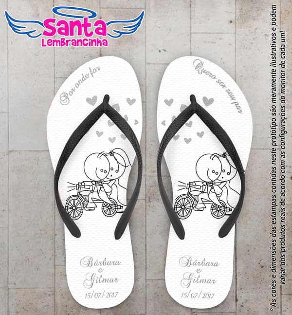 Chinelo Personalizado Casamento Noivinhos de Bicicleta COD 6609