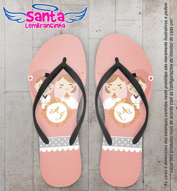 Chinelo Personalizado Casamento Noivinhos Rosa Nude COD 6532